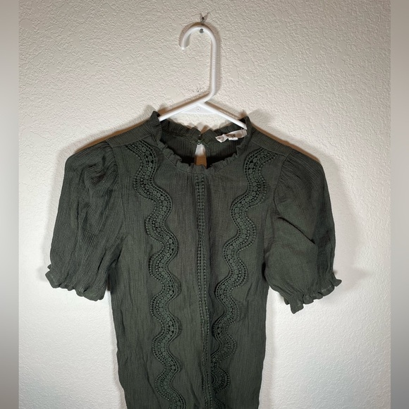 Mine Dark Green Lace Trim Blouse Bohemian - Picture 2 of 8